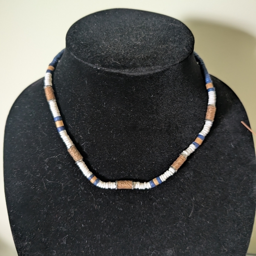 Elegant Blue and Brown Beaded Necklace